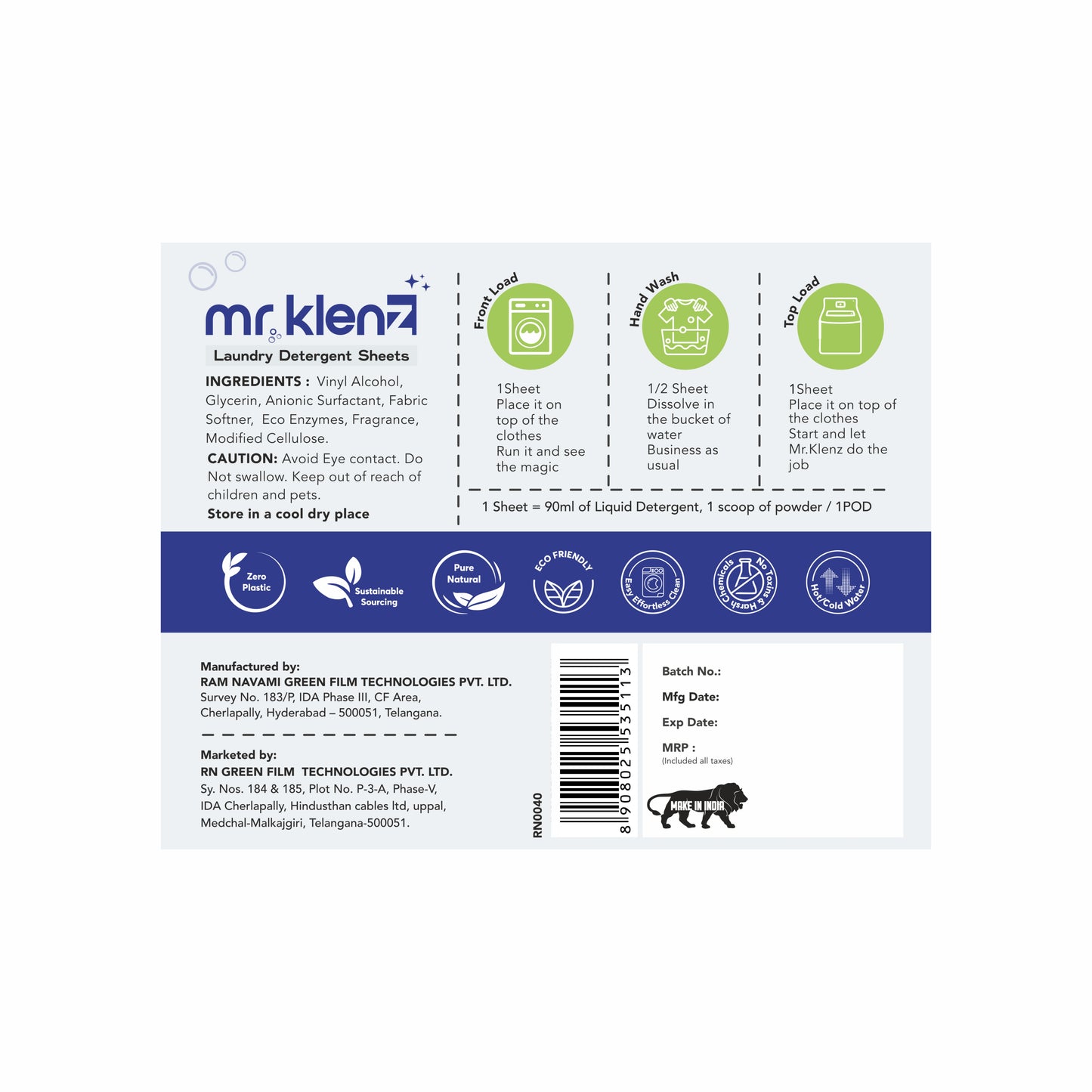 Domestic Laundry Detergent Sheets