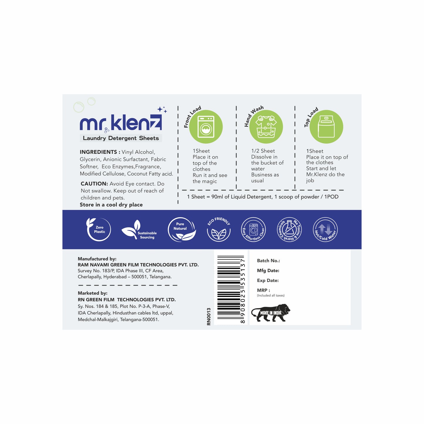 Biodegradable Laundry Detergent Sheets