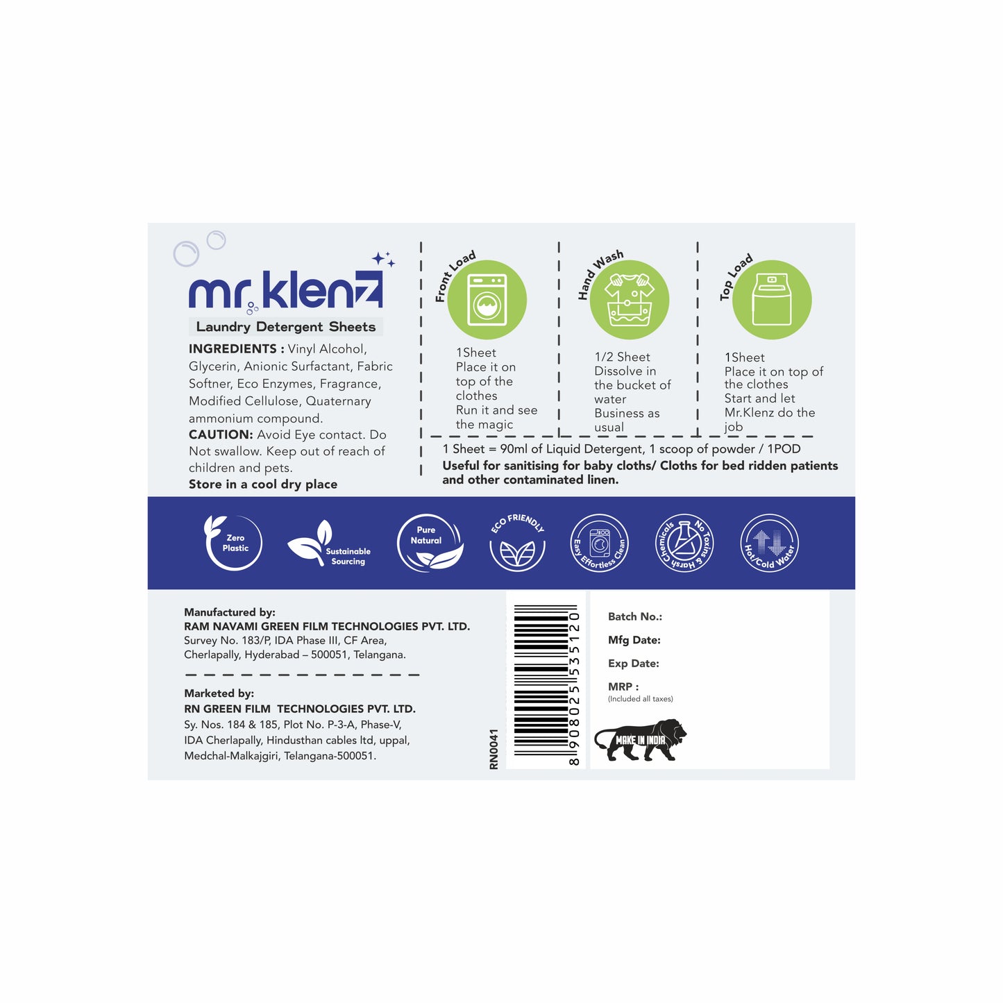 Sanitising Laundry Detergent Sheets